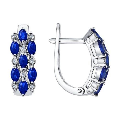 Серьги из белого золота с бриллиантами и сапфирами (038403)