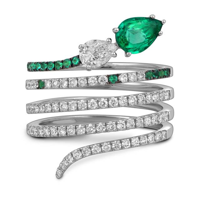 Кольцо из белого золота с бриллиантами и изумрудами "Crivelli" (052596)