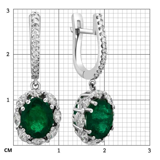 Серьги из белого золота с бриллиантами и изумрудами (025861)
