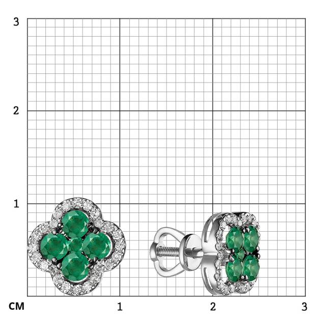 Серьги пусеты из белого золота с бриллиантами и изумрудами (055759)