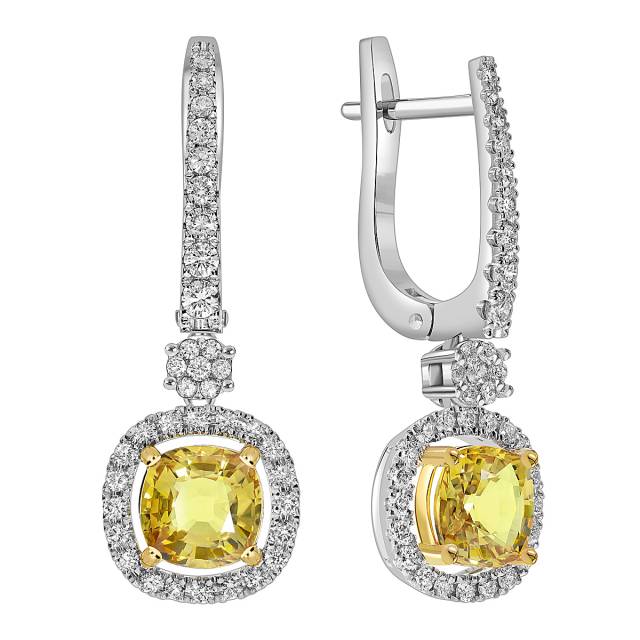 Серьги из белого золота с бриллиантами и жёлтыми сапфирами (050540)