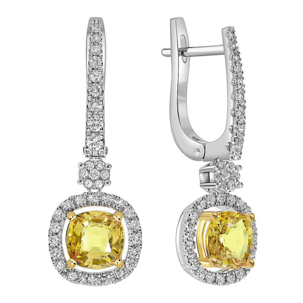 Серьги из белого золота с бриллиантами и жёлтыми сапфирами (050540)