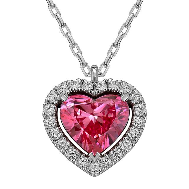 Колье из белого золота с розовым бриллиантом "Сердце" (062991)