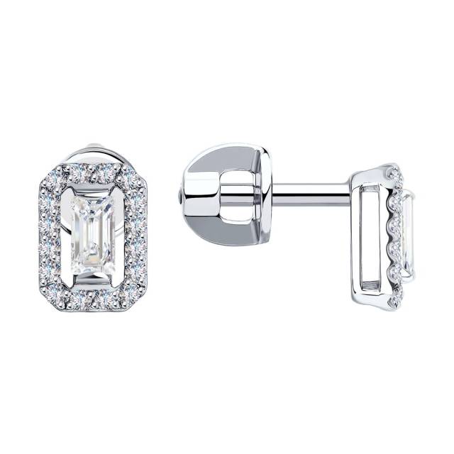 Серьги пусеты из белого золота с бриллиантами (047376)