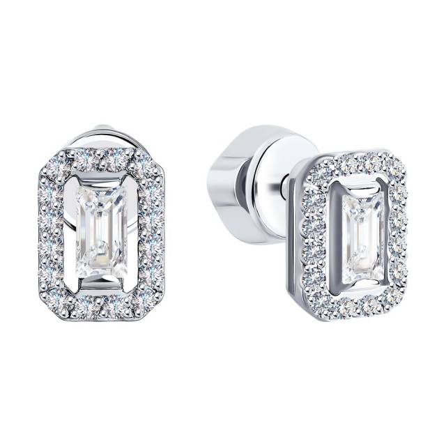 Серьги пусеты из белого золота с бриллиантами (047376)