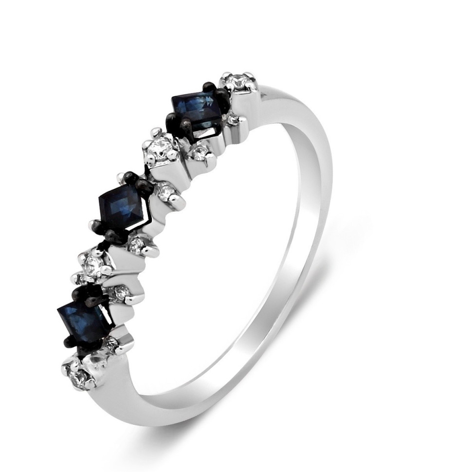 Кольцо из белого золота с бриллиантами и сапфирами (028357)