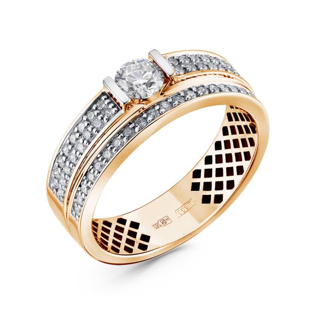 Помолвочное кольцо из красного золота с бриллиантами (052950)