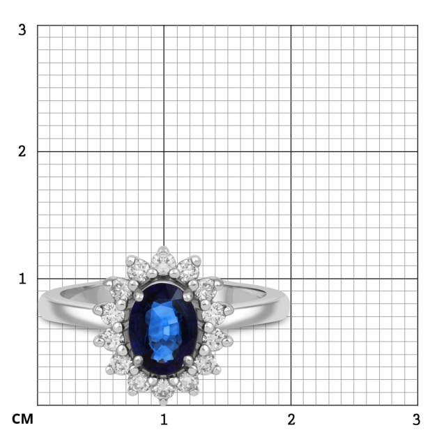 Кольцо из белого золота с бриллиантами и сапфиром (062758)