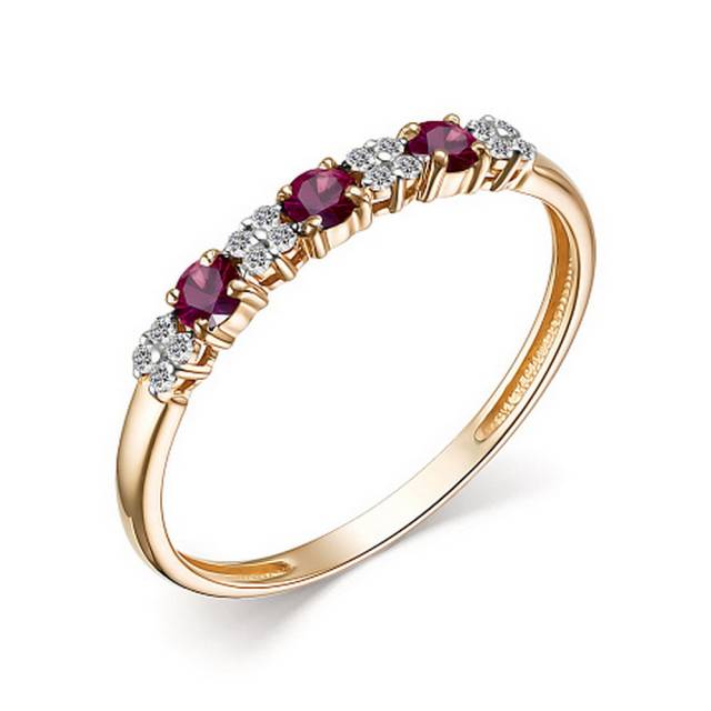 Кольцо из красного золота с бриллиантами и рубинами (053689)