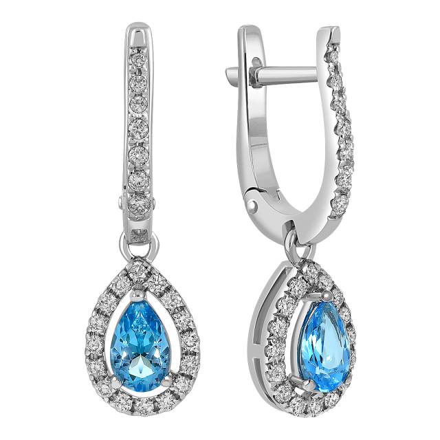 Серьги из белого золота с бриллиантами и топазами (059525)