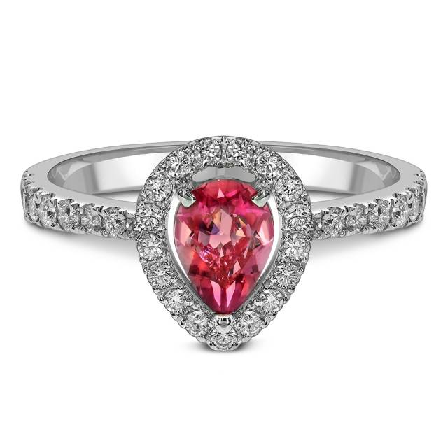 Кольцо из белого золота с бриллиантами и турмалином (062630)