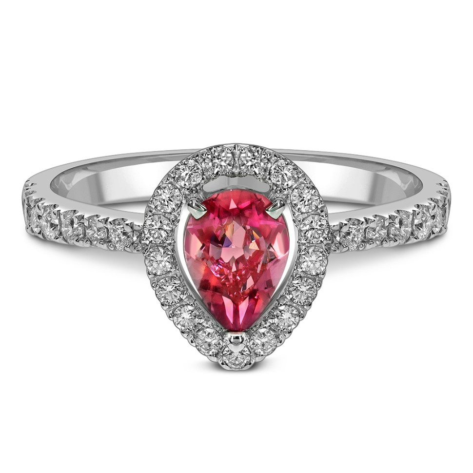 Кольцо из белого золота с бриллиантами и турмалином (062630)