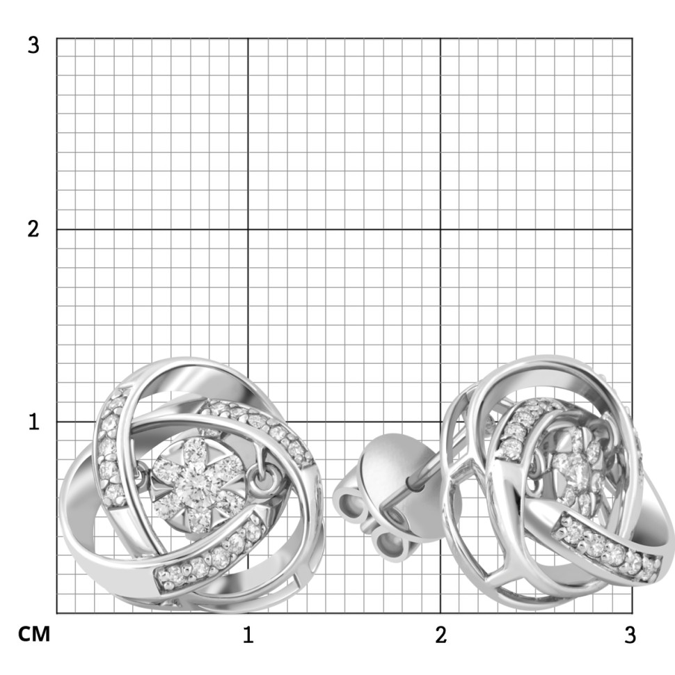 Серьги пусеты из белого золота с бриллиантами (047821)