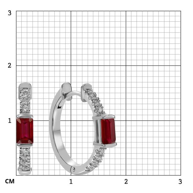 Серьги конго из белого золота с бриллиантами и рубинами (059206)