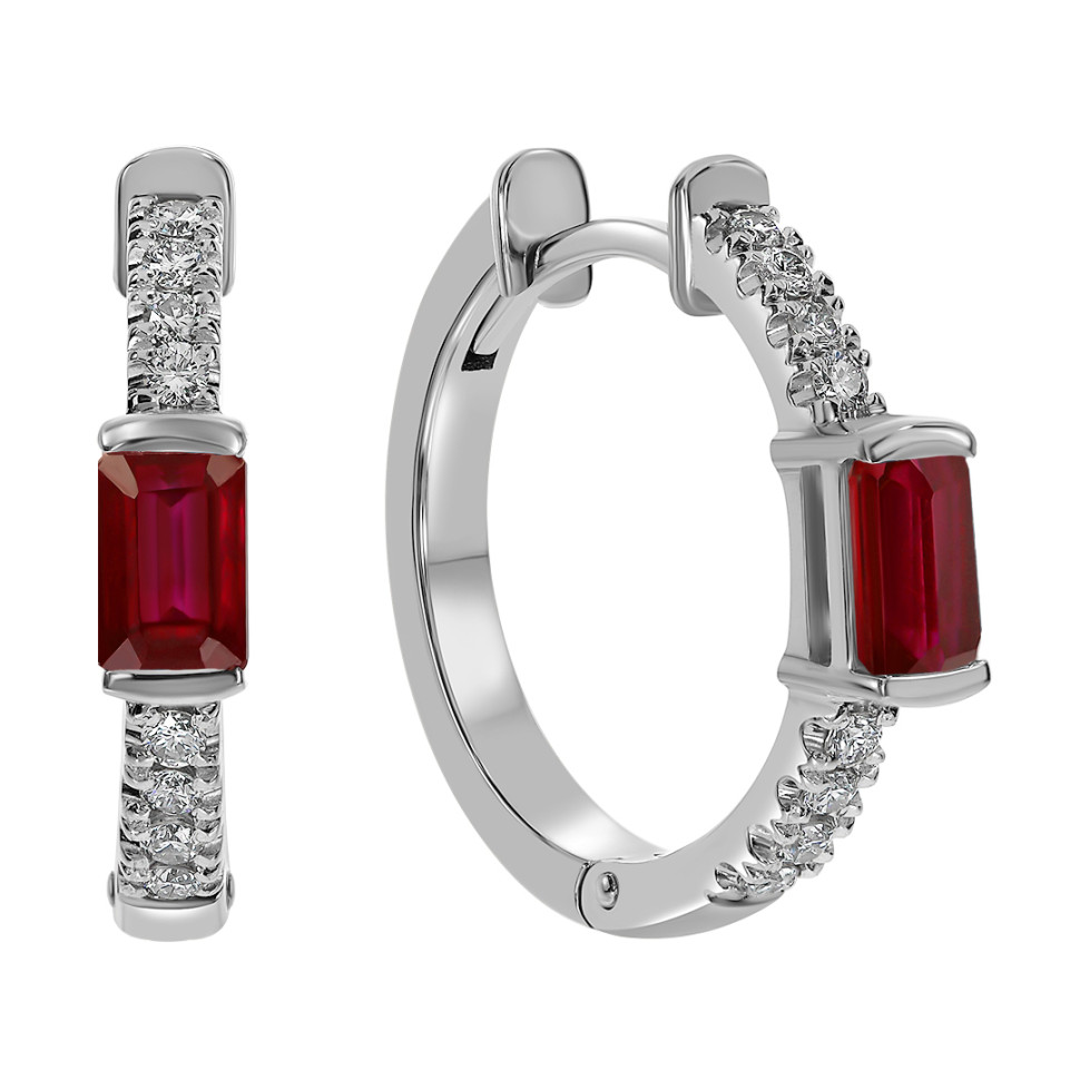 Серьги конго из белого золота с бриллиантами и рубинами (059206)