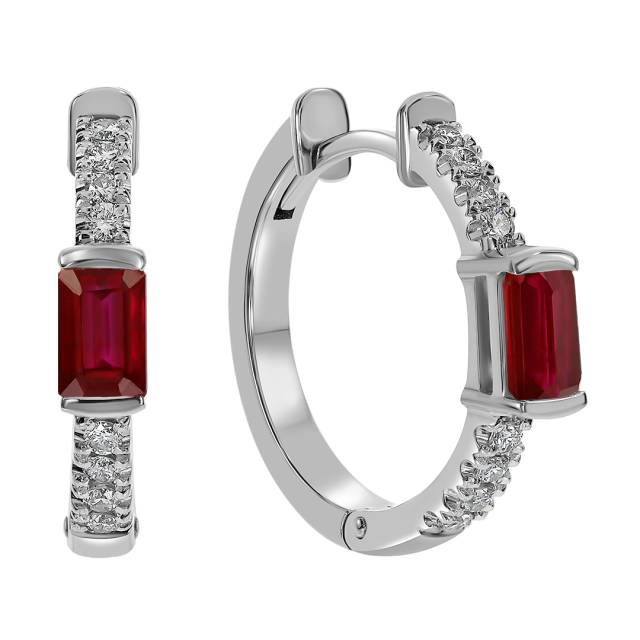 Серьги конго из белого золота с бриллиантами и рубинами (059206)
