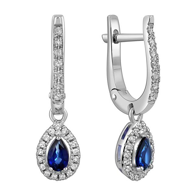 Серьги из белого золота с бриллиантами и сапфирами (059979)
