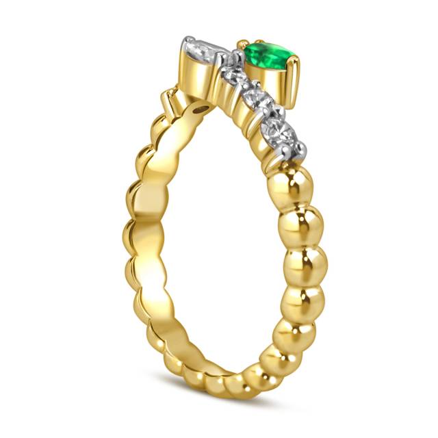 Кольцо из жёлтого золота с бриллиантами и изумрудом (059162)