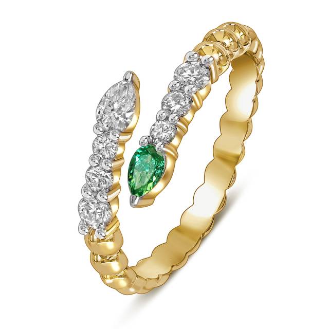Кольцо из жёлтого золота с бриллиантами и изумрудом (059162)