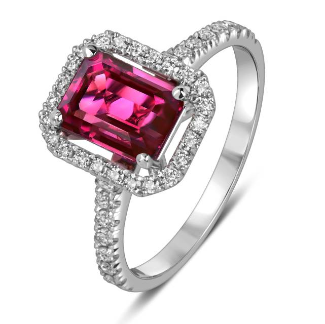 Кольцо из белого золота с бриллиантами и рубином (060316)