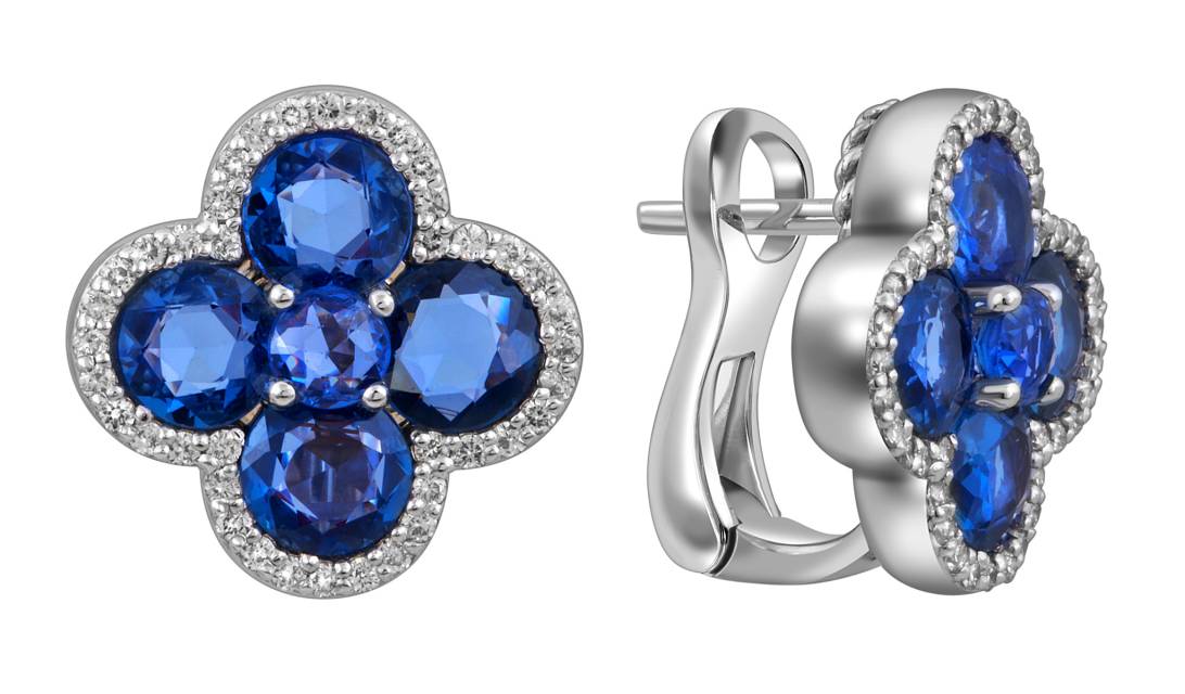 Серьги из белого золота с бриллиантами и сапфирами (055598)