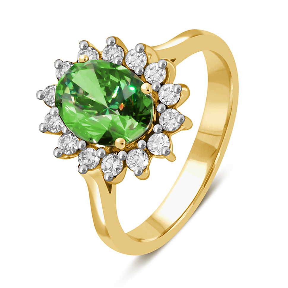 Кольцо из жёлтого золота с бриллиантами и тсаворитом (046983)