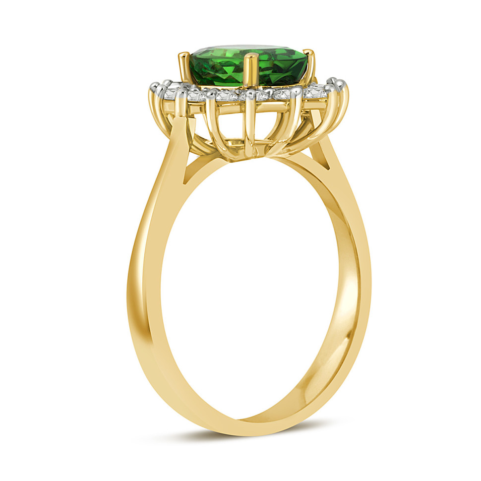 Кольцо из жёлтого золота с бриллиантами и тсаворитом (046983)