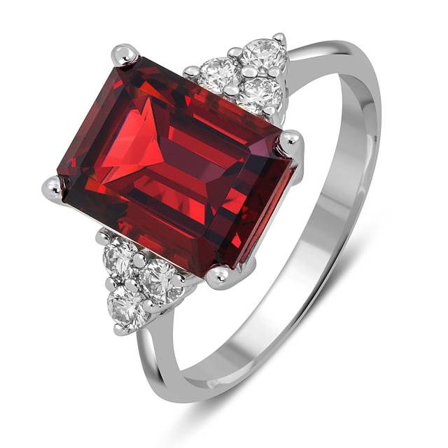 Кольцо из белого золота с бриллиантами и гранатом (052554)