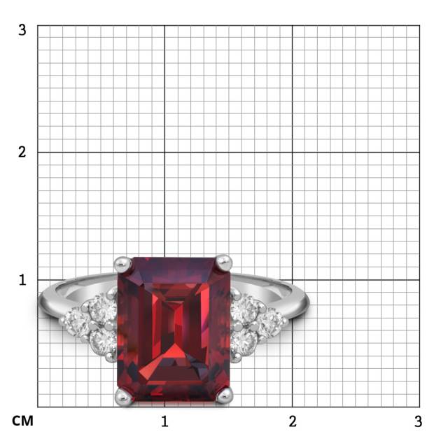 Кольцо из белого золота с бриллиантами и гранатом (052554)