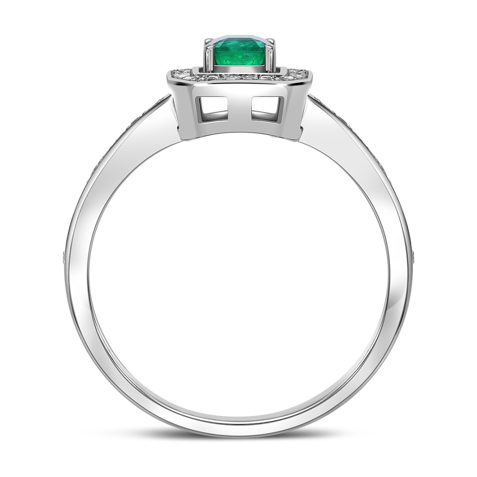 Кольцо из белого золота с бриллиантами и изумрудом (063701)