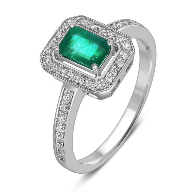 Кольцо из белого золота с бриллиантами и изумрудом (063701)