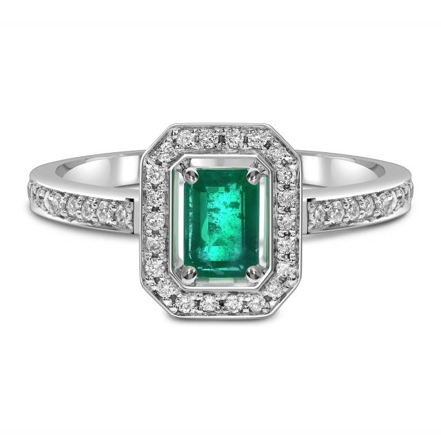 Кольцо из белого золота с бриллиантами и изумрудом (063701)