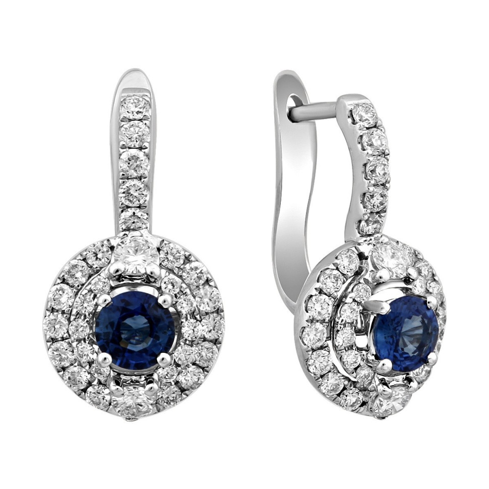 Серьги из белого золота с бриллиантами и сапфирами (023443)