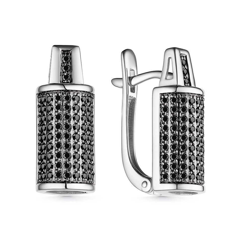 Серьги из белого золота с чёрными бриллиантами (057754)