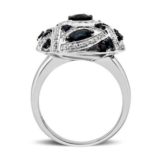 Кольцо из белого золота с бриллиантами и сапфирами (019934)