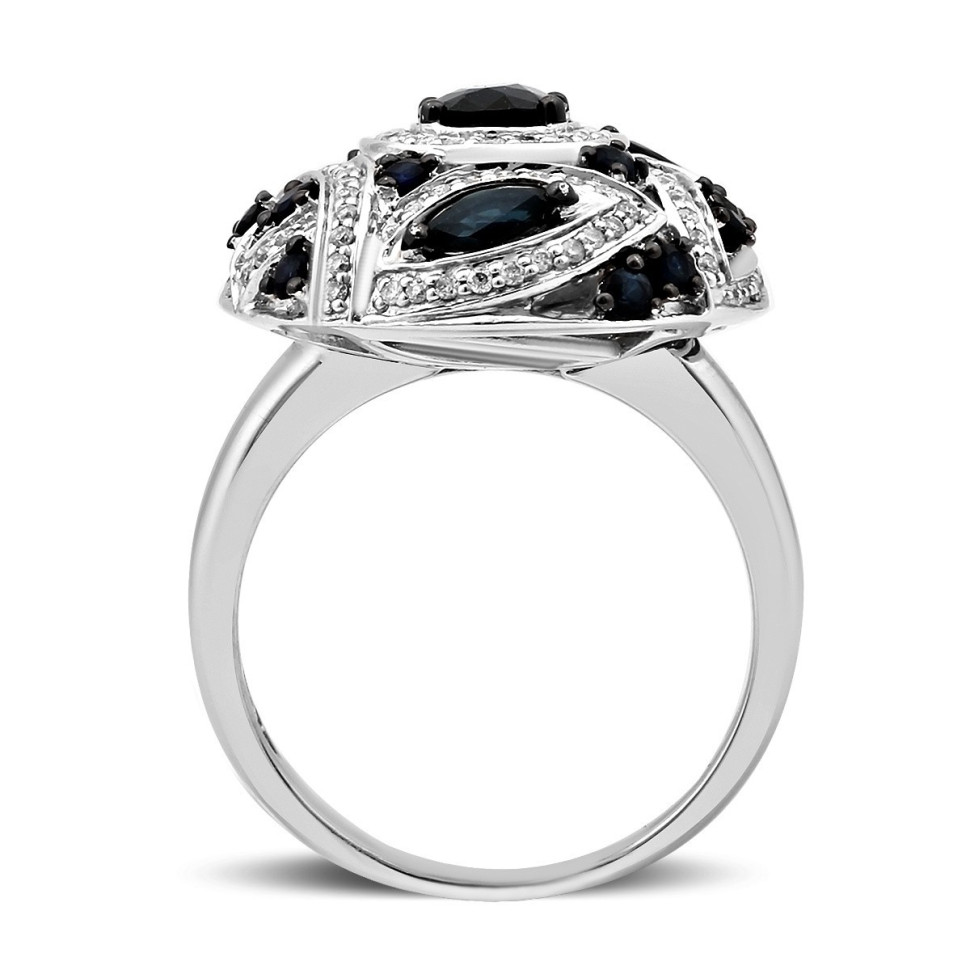 Кольцо из белого золота с бриллиантами и сапфирами (019934)