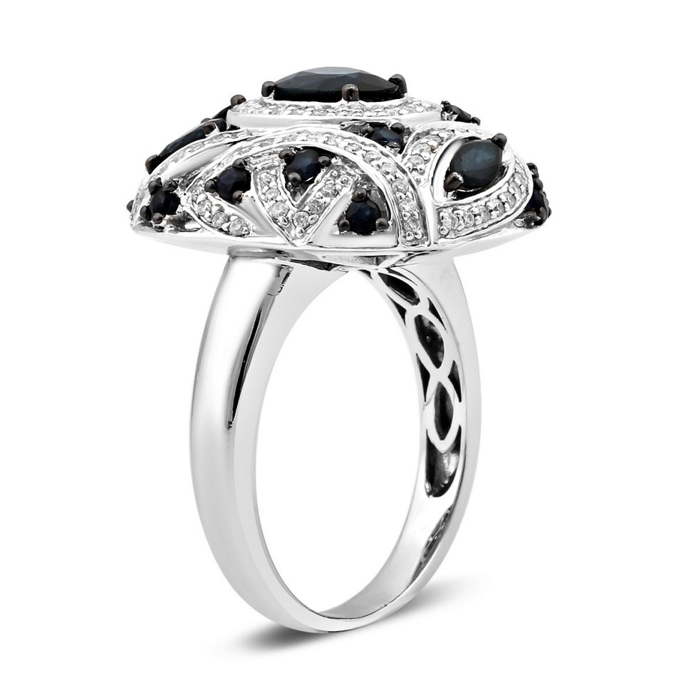 Кольцо из белого золота с бриллиантами и сапфирами (019934)