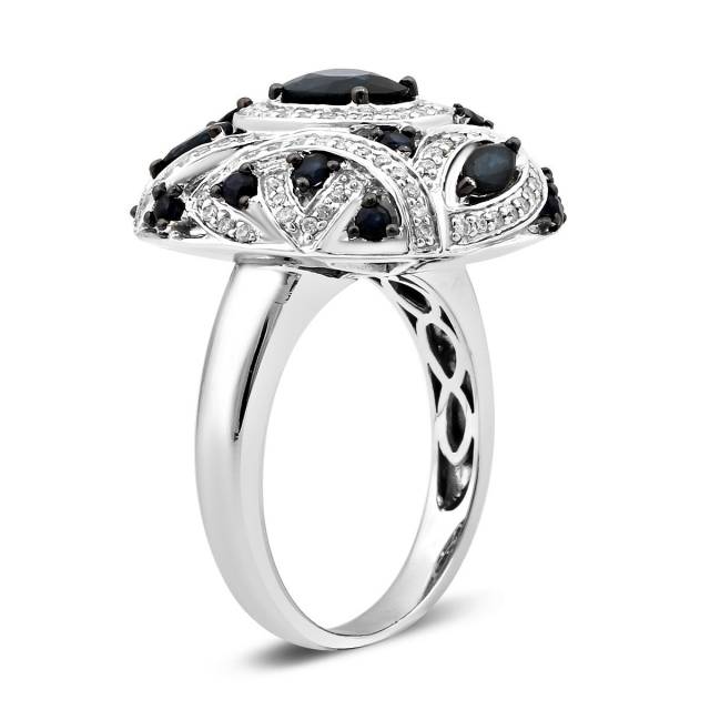 Кольцо из белого золота с бриллиантами и сапфирами (019934)