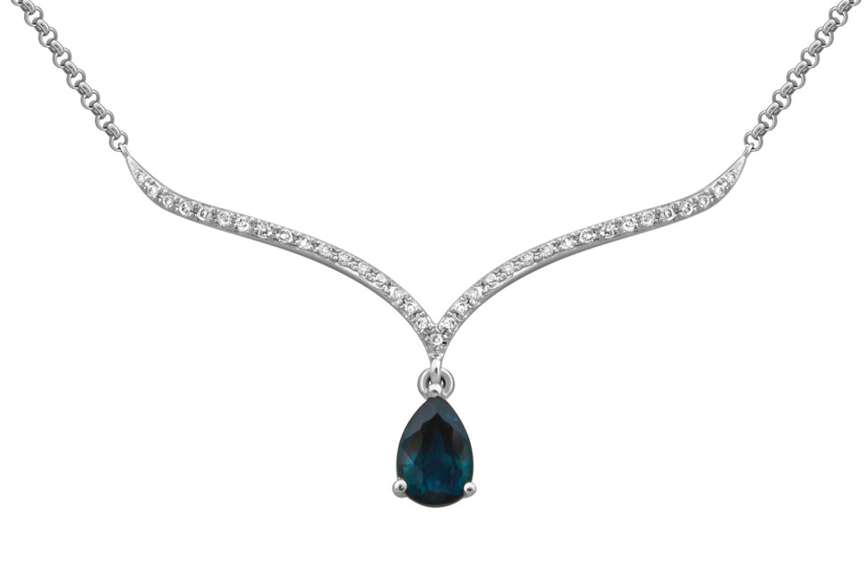 Колье из белого золота с бриллиантами и сапфиром (029193)