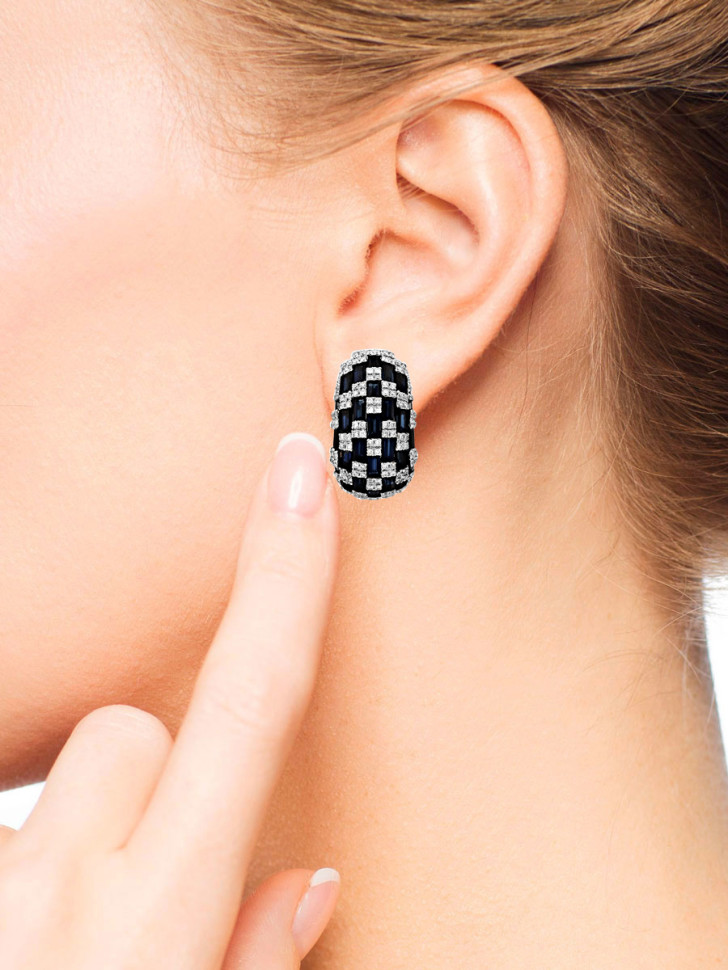 Серьги из белого золота с бриллиантами и сапфирами (020265)