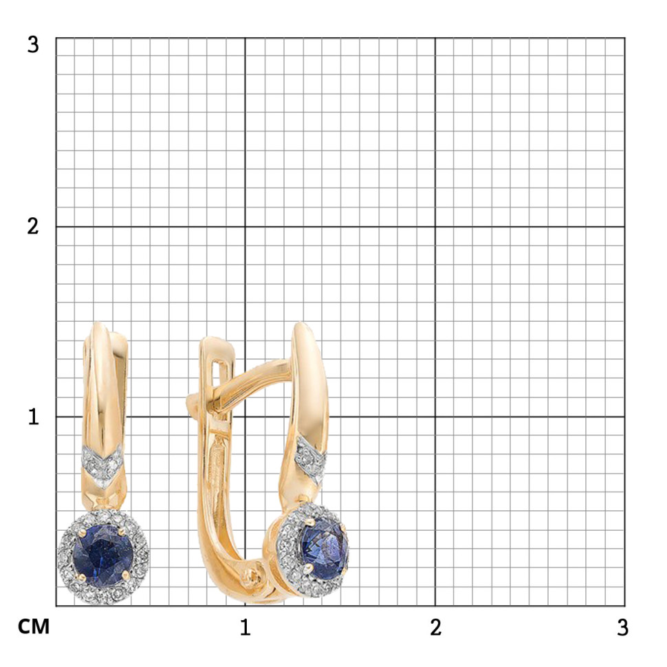 Серьги  из красного золота с бриллиантами и сапфирами (031574)