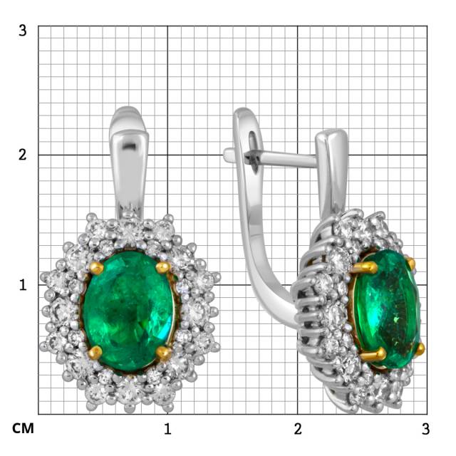 Серьги из белого золота с бриллиантами и изумрудами (052368)