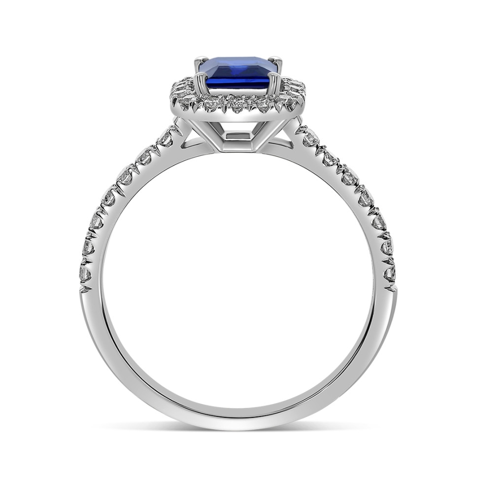 Кольцо из белого золота с бриллиантами и сапфиром (062663)