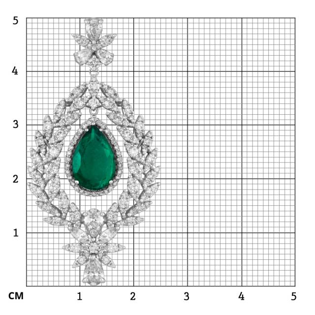Кулон из белого золота с бриллиантами  и изумпудом (047601)