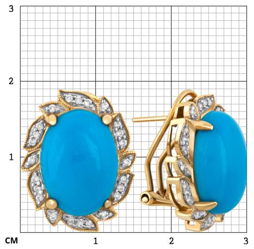 Серьги из жёлтого золота с бриллиантами и бирюзой