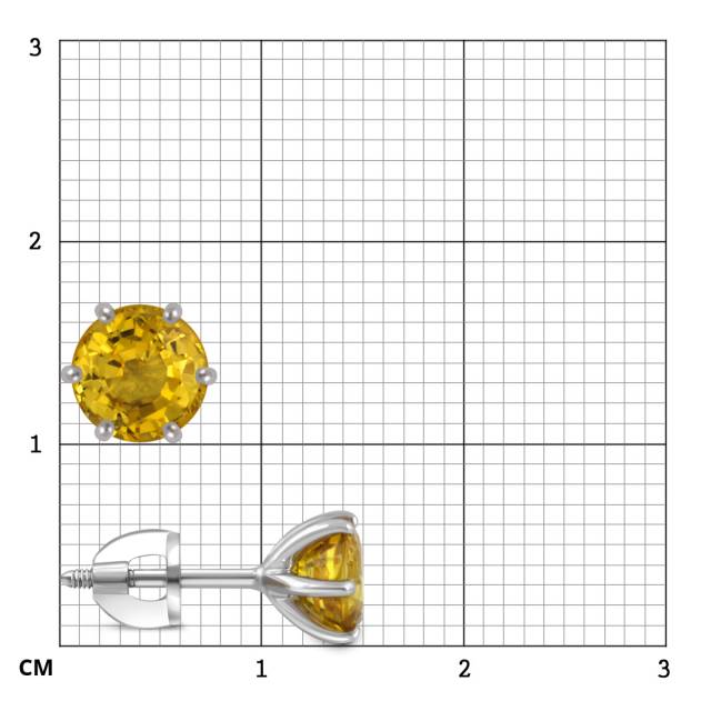 Серьги пусеты из белого золота с жёлтыми сапфирами (048058)