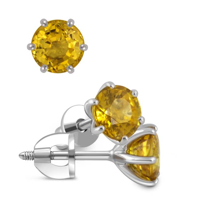 Серьги пусеты из белого золота с жёлтыми сапфирами (048058)