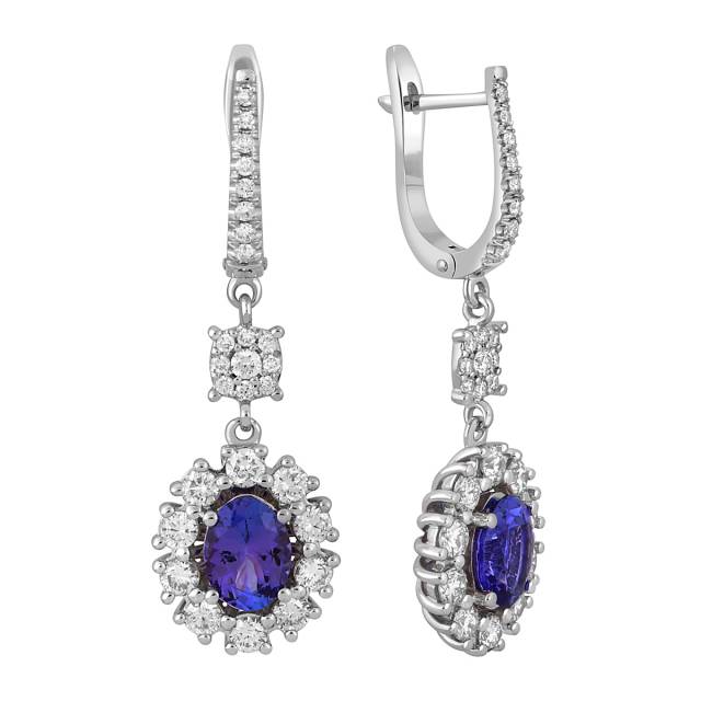 Серьги из белого золота с бриллиантами и танзанитами (047537)