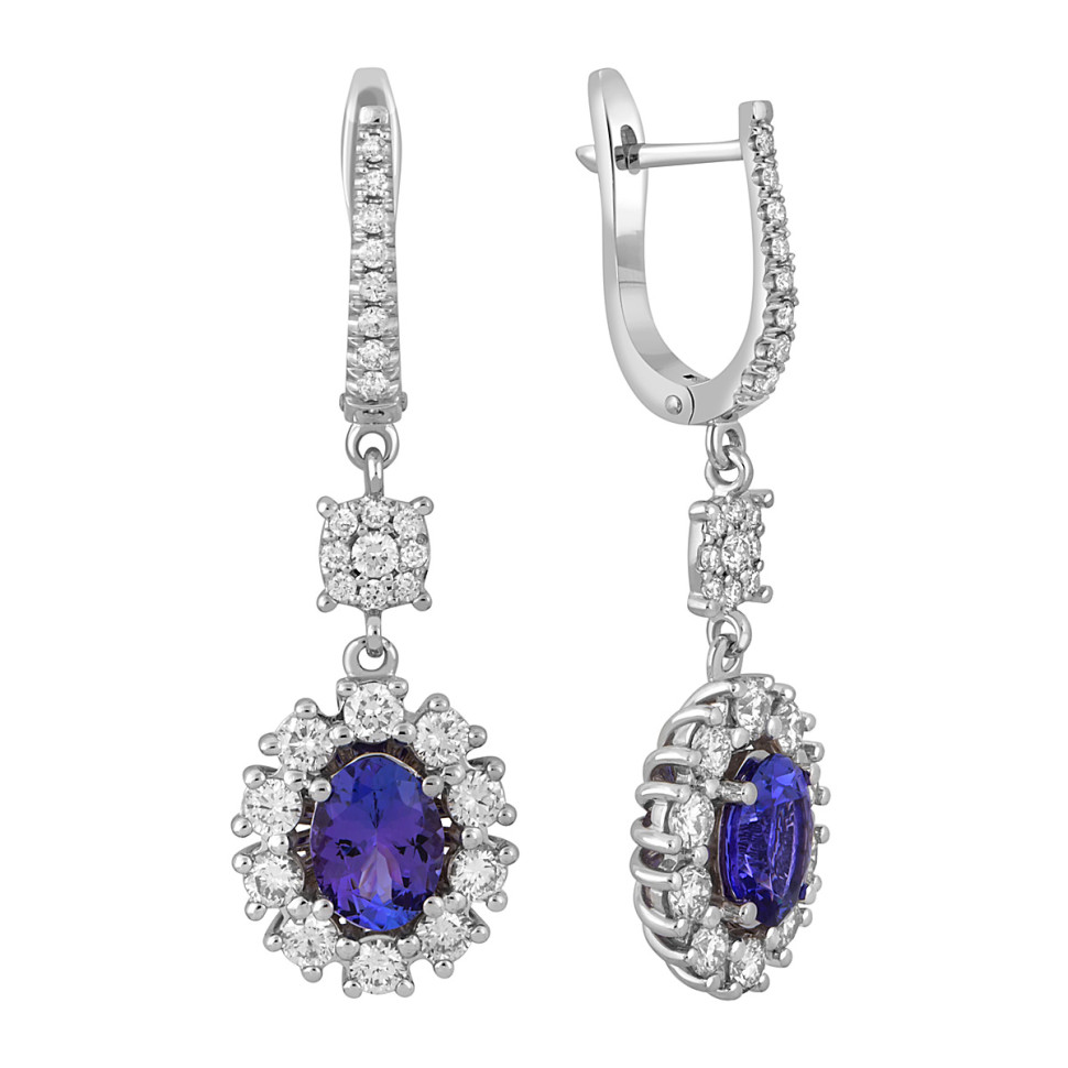 Серьги из белого золота с бриллиантами и танзанитами (047537)