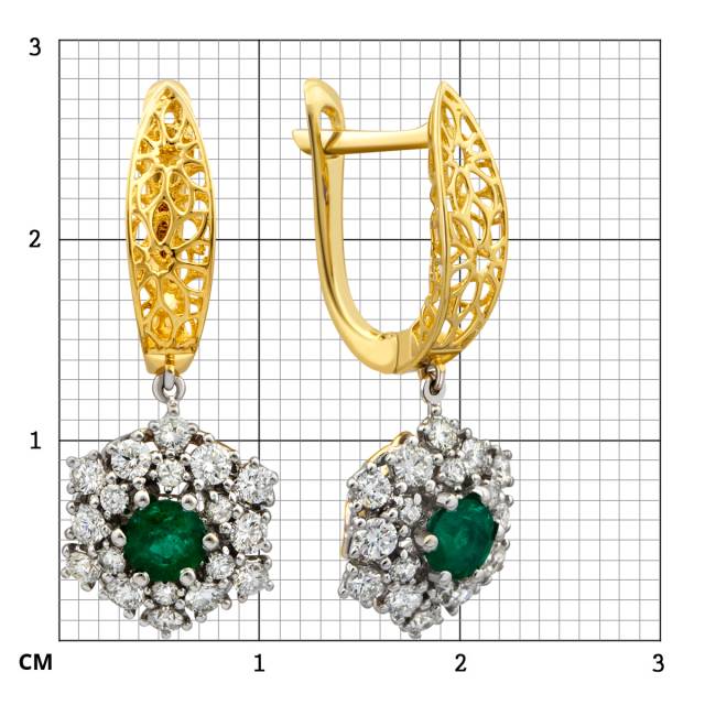 Серьги из комбинированного золота с бриллиантами и изумрудами (025857)